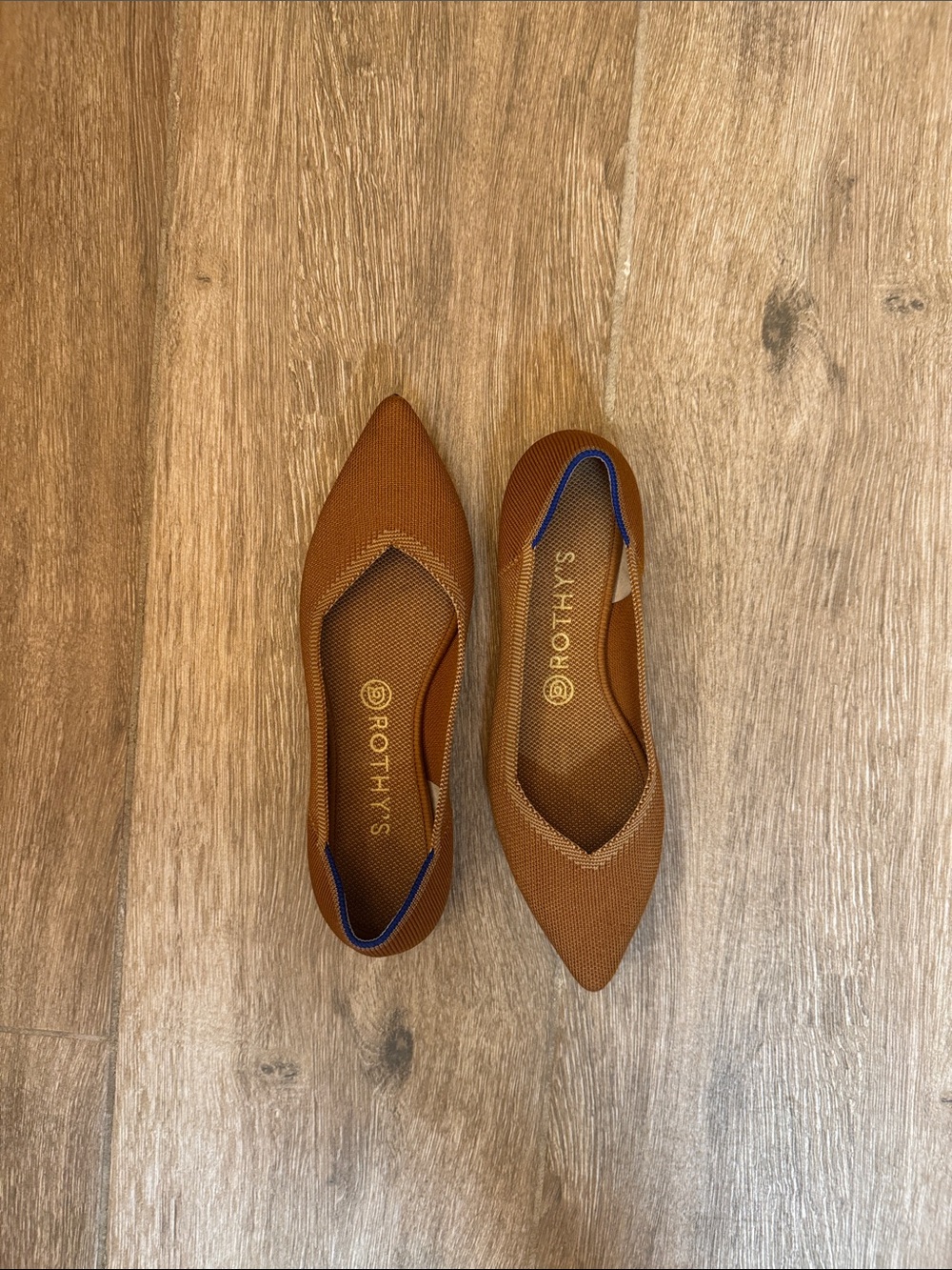 Rothy's Pointed Knit Flats in Cognac